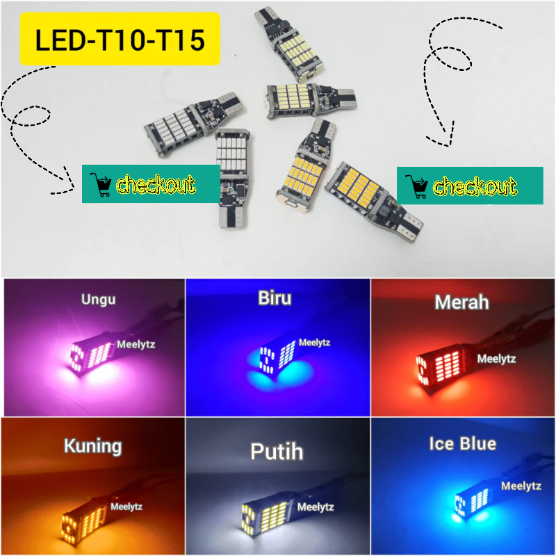 sepasang Lampu Led mundur T10 T15 45Led AC DC 12-24volt super terang