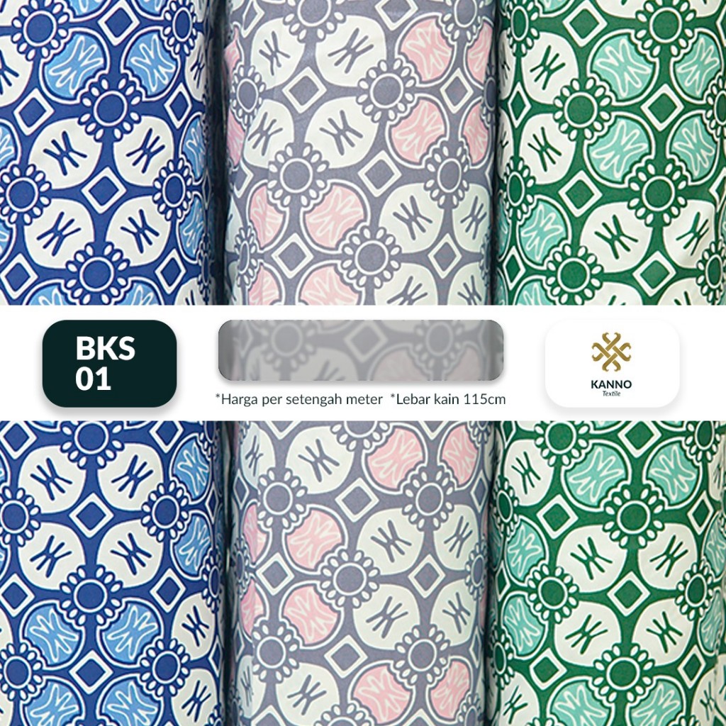 KAIN BATIK SINTETIS BKS01 MOTIF SIMPLE BULAT KOTAK WARNA ABU/BIRU/HIJAU