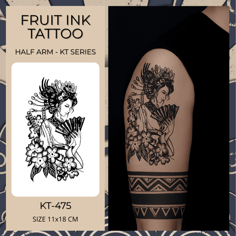 FRUIT INK TATTOO TEMPORARY KT-475 TATO TEMPORER STIKER SEMI PERMANEN MOTIF PEREMPUAN GEISHA SAMURAI 