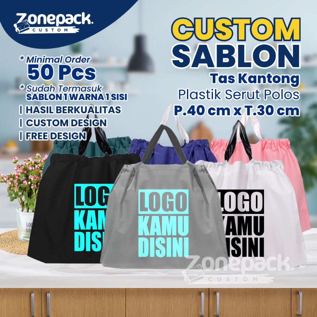Sablon Tas Kantong Plastik Serut Polos | Paperbag Tote Shopping Bag | Tas Jinjing Plastik | Kantong 
