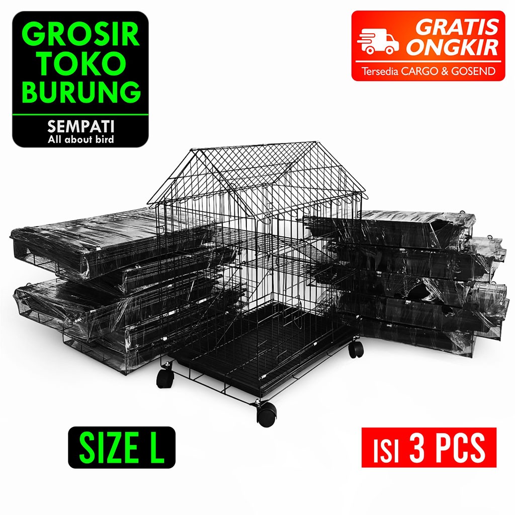 SEMPATI GROSIR Kandang Kucing Model Atap Rumah Size L 60X40 Cm Large Isi 3 Pcs Plus Tatakan Roda San