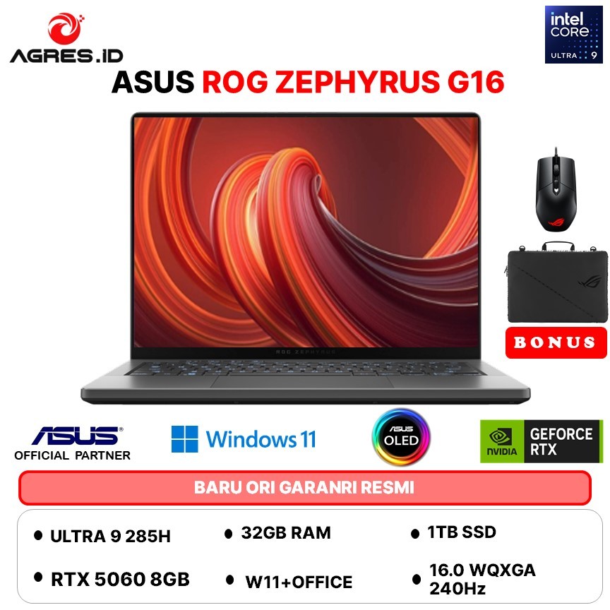 ASUS ROG ZEPHYRUS G16 OLED ULTRA 9 285H RTX5060 32GB 1TB W11+OHS+M365B 16.0WQXGA 240HZ GU605CM