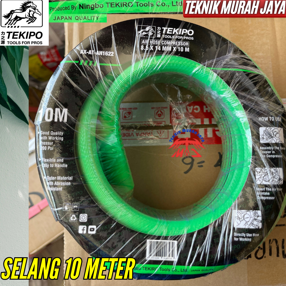 TEKIPO Selang Kompresor Angin 10 Meter Air Compressor Hose 8,5 MM X 14 MM Elastis Lentur Hose Tekiro