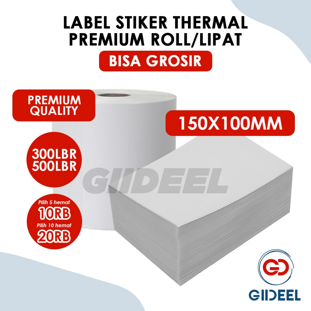 

GIIDEEL Label Stiker Thermal 100x150 Isi 500 Roll/Lipat Stiker Thermal 100x150 Isi 300 Lipat/100x100/78x100 BERKUALITAS UNTUK LABELING BARANG ONLINE SHOP BISA GROSIR LEBIH MURAH