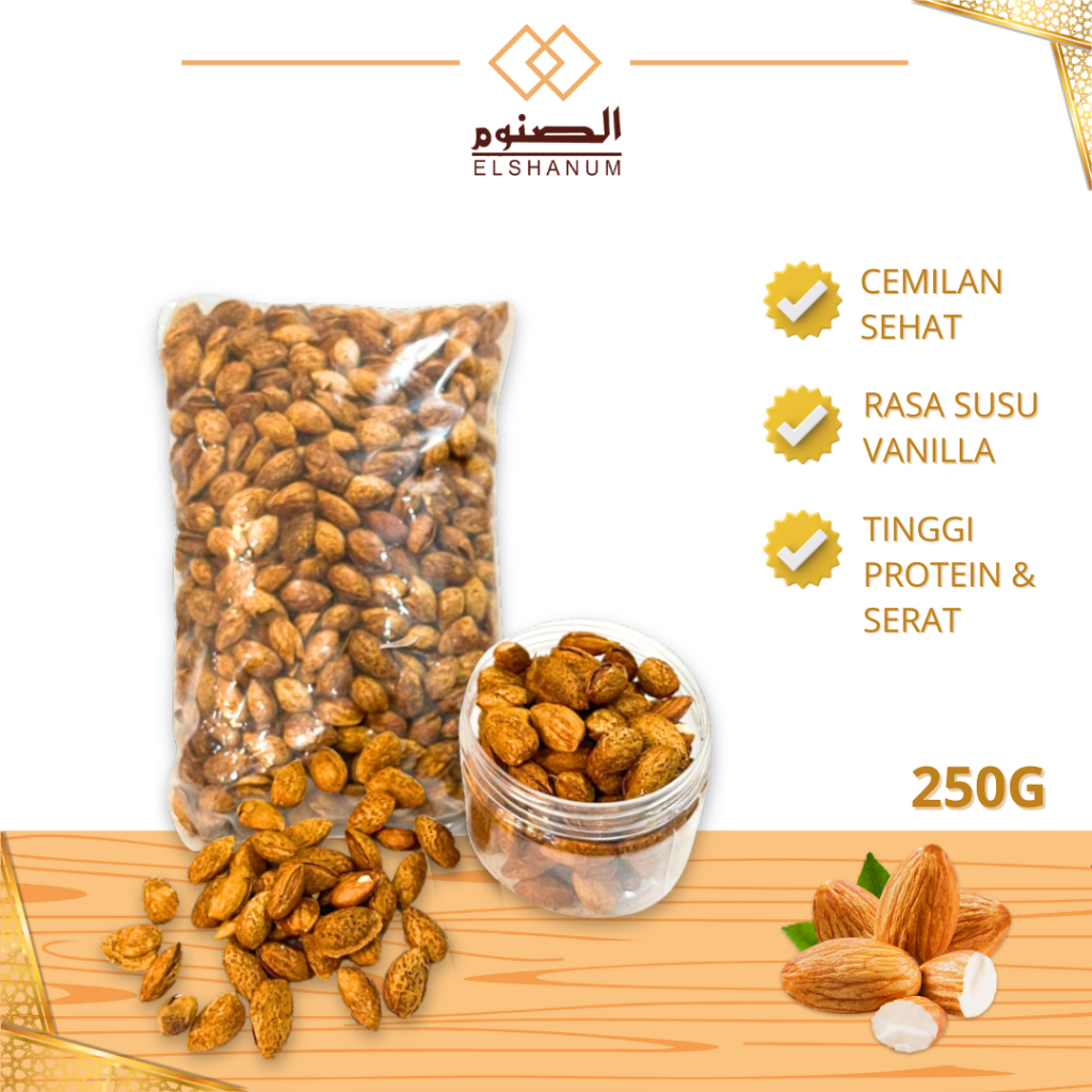 

Kacang almond panggang Roasted almond 250gr Premium Elshanum Oleh-oleh Haji dan Umroh