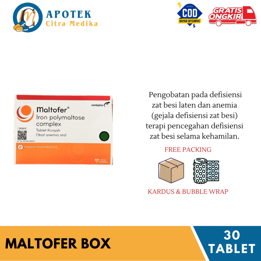 MALTOFER (1 KOTAK ISI 30 TABLET) - OBAT ANEMIA PENAMBAH DARAH TABLET KUNYAH