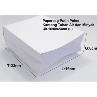 

100 PCS Paperbag Kantong Tahan Air dan Minyak Putih Polos. 16x8x23cm (L) / kantong kertas makanan