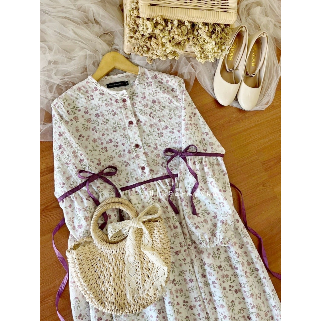 CALLIA DRESS : FRESHIA PLUM Gamis Motif Bunga Dress Korean Style Size S M L XL Mysha Iwearmysha