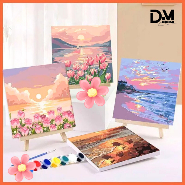 

DONMI 20x20cm DIY paint by number Lukisan Kanvas Dengan Kayu Frame Dekorasi Ruangan