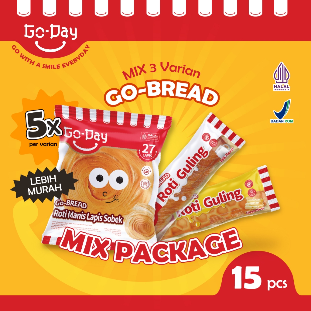 

Bakaranandia - Mix Bundling Go-Day Go-Bread - Roti Guling Susu, Keju & Manis Lapis Sobek (15-30Pcs)