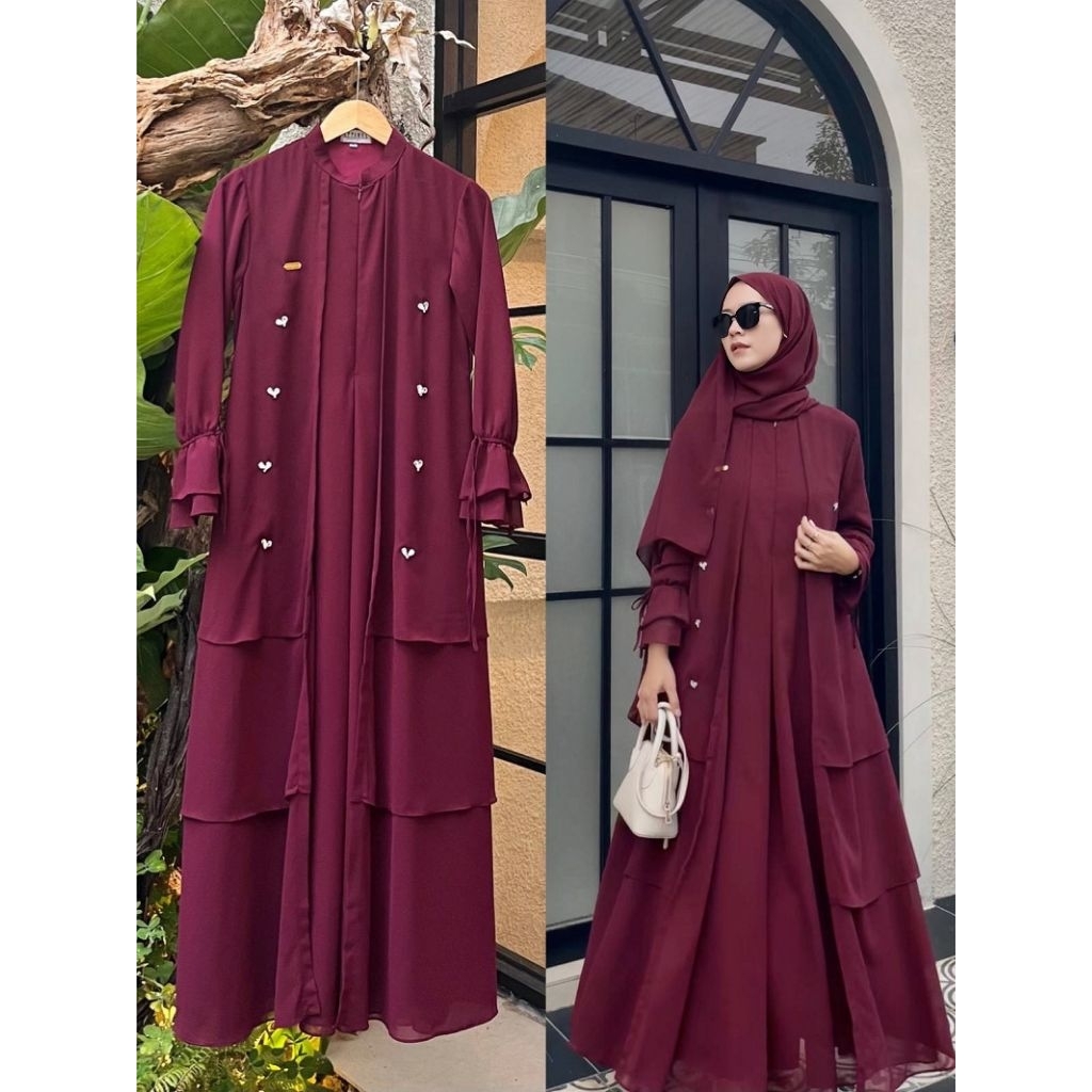 Abaya Dress Remaja Aesthetic Sabrina Dress Bahan Ceruty Premium Model Dua Layer Dress Daily Muslim