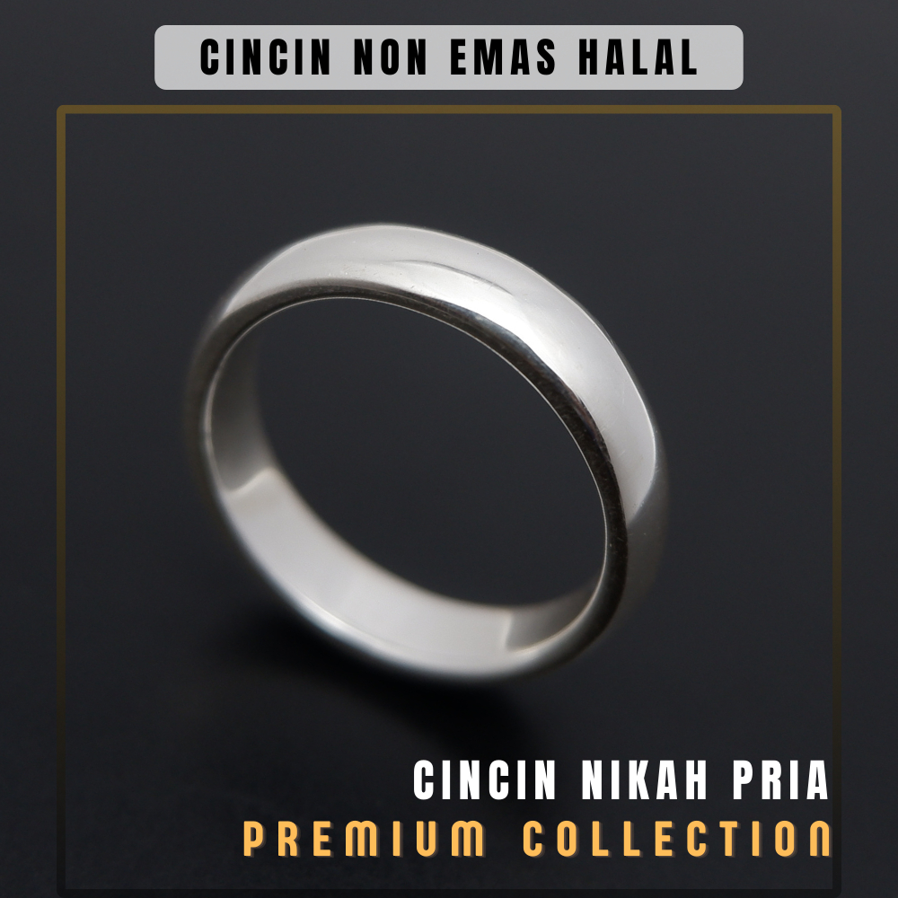 Cincin Nikah Pria Muslim Palladium Platinum Tunangan Kawin Model Sederhana Polos Halal Non Emas P03
