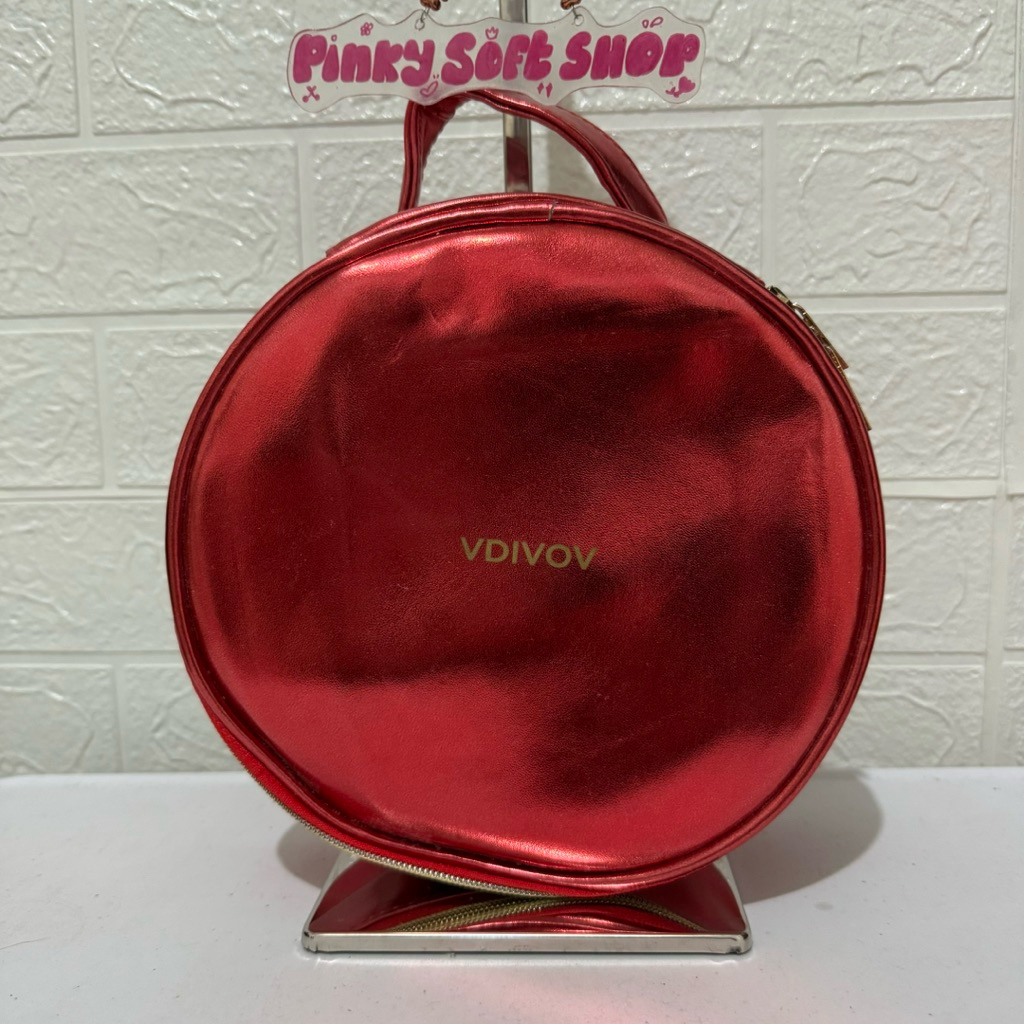 pouch kosmetik. Pouch multifungsi bulat. merah