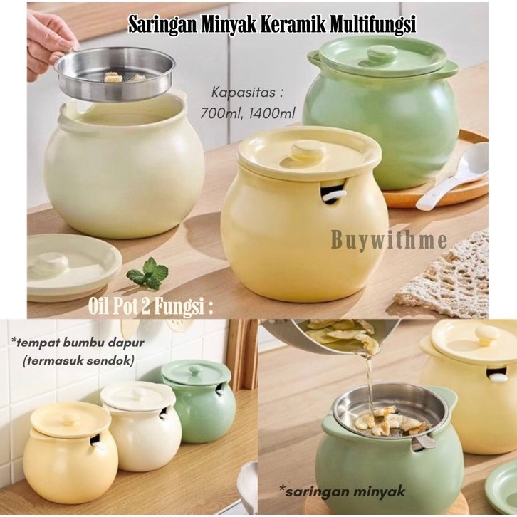 Oil Pot Minyak 700ml 1400ml Wadah Penyimpanan Minyak / Tempat Bumbu Dapur Set Sendok Dengan Tutup Pr