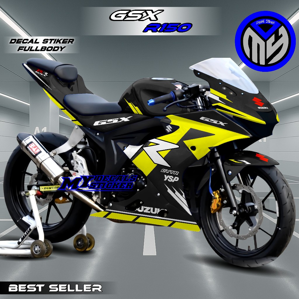 Decal GSX 150 Sticker Fullbody design R Hitam - Stiker Variasi Motor GSX R150 Full Body Modifikasi