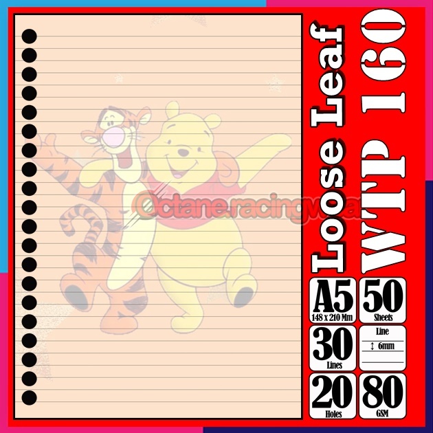 Loose leaf Kertas binder A5 Isi 50 Lembar karakter Winnie The Pooh Beruang Kuning icon lucu Kertas b