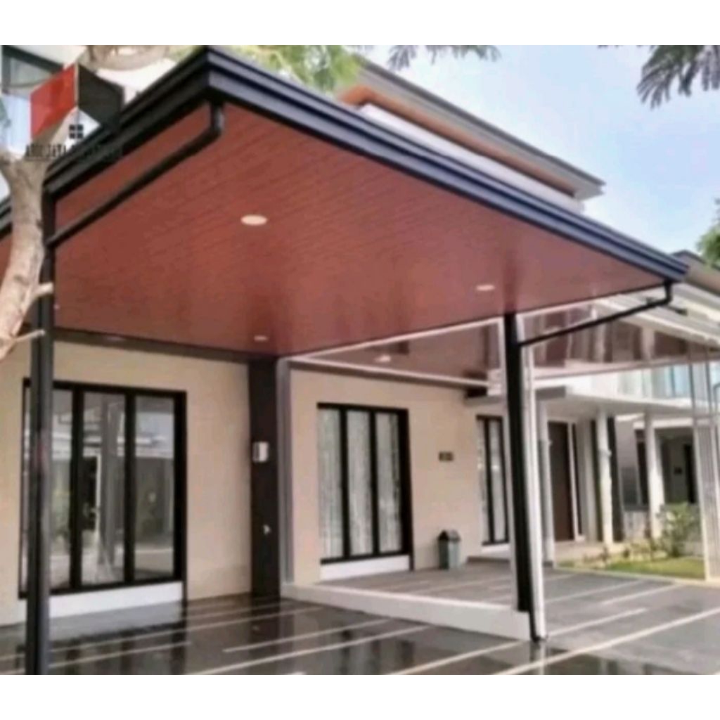 kanopi pake rangka besi holo 50x100 atap alderon bawah nya pake pelapon