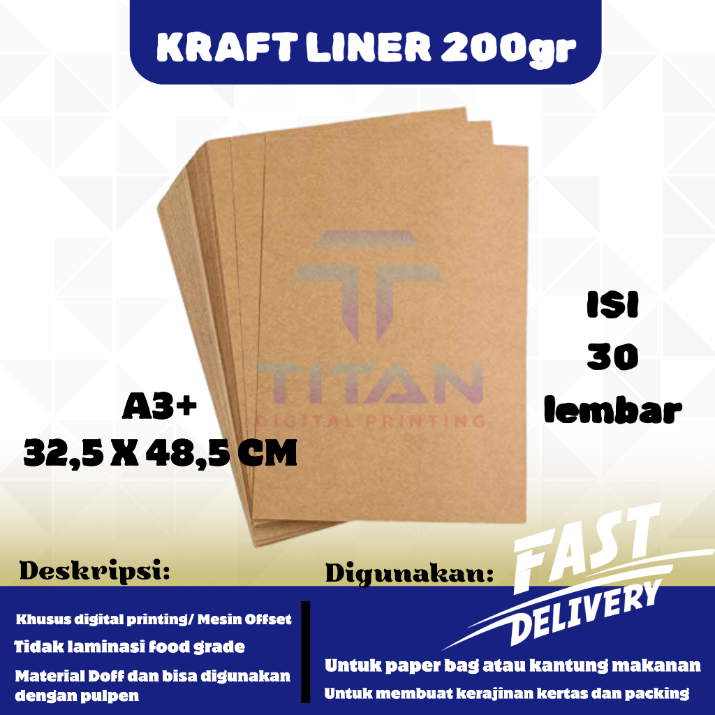 

Kertas Paper Bag Lembaran 200 gsm Kraft Liner A3 Plus isi 30 lembar / Bahan Paper Bag / Brown Kraft Paper