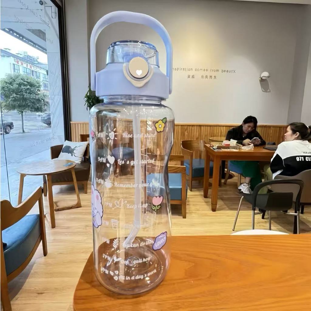 Botol minum Jumbo 2 LITER Motivasi Penanda waktu Tritan Quifit Handle BENING 2000ML - Botol Minum 2L