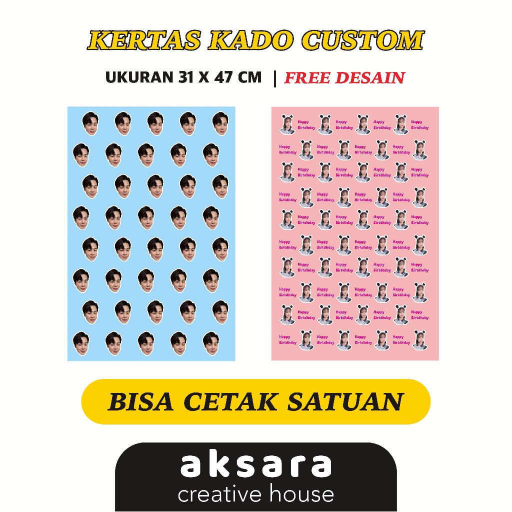 

Kertas Kado Custom Wajah FREE DESAIN Bisa Order Satuan