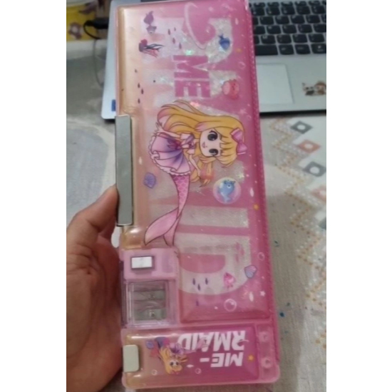 

kotak pensil pasir +kotak pensil gliter kapasitas besar 2 sisi multifungsi lengkap dengan rautan pesil