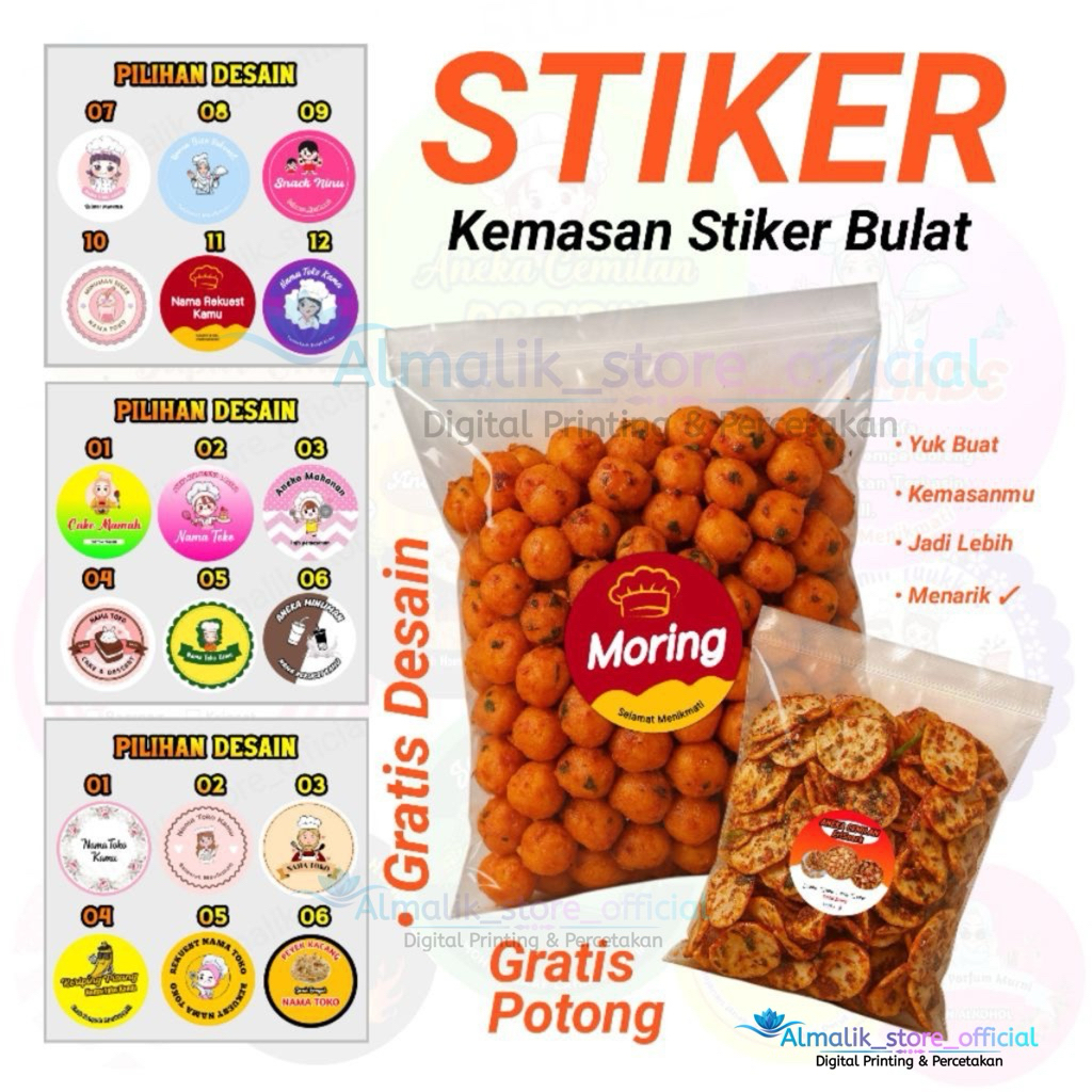 

Label Stiker A3+ isi banyak sticker label kemasan makanan kue toples bentuk bulat bisa custom