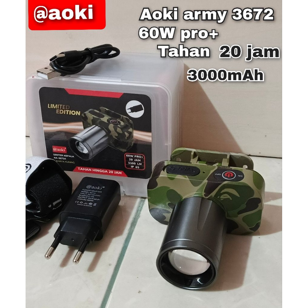 senter kepala aoki zoom 3671 60 watt aoki Army super terang senter kepala aoki zoom 60 watt