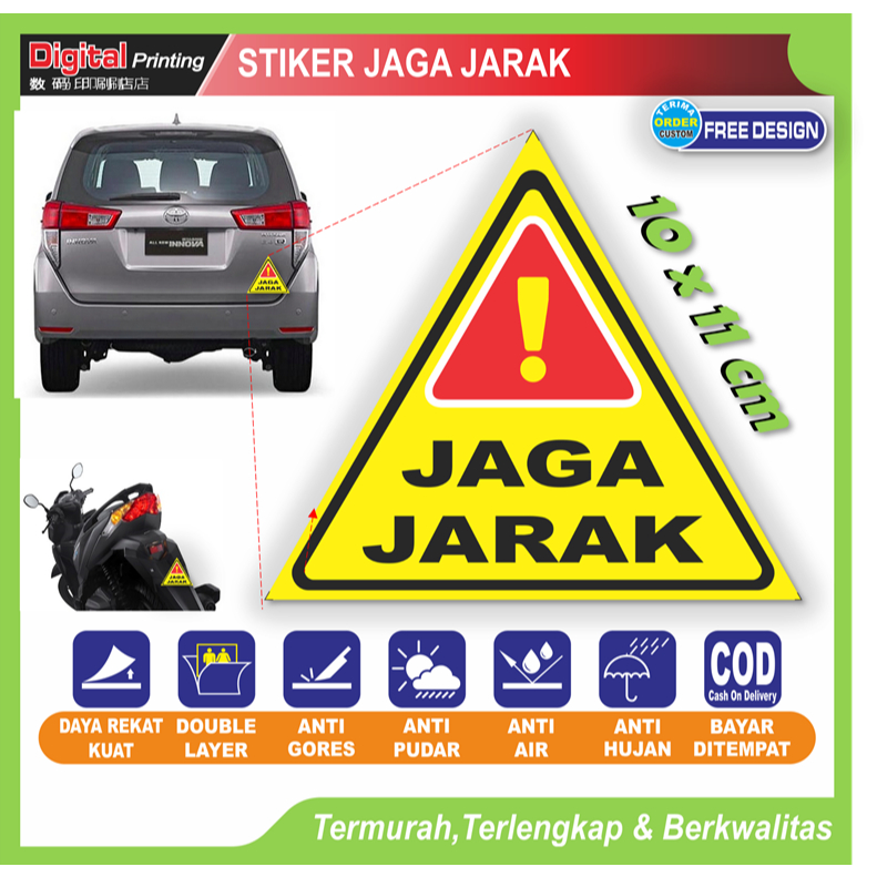 Stiker tulisan jaga jarak segitiga rambu keselamatan berkendara sticker motor mobil safety riding