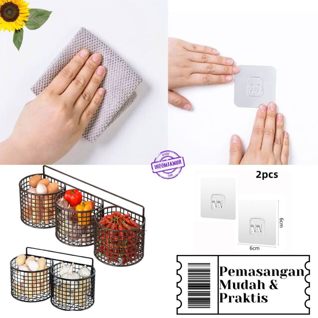 Rak Keranjang Besi Bulat Bumbu Dapur 2 Sekat Rak Dapur Keranjang Besi Bulat Penyimpanan Gratis 2 Pcs