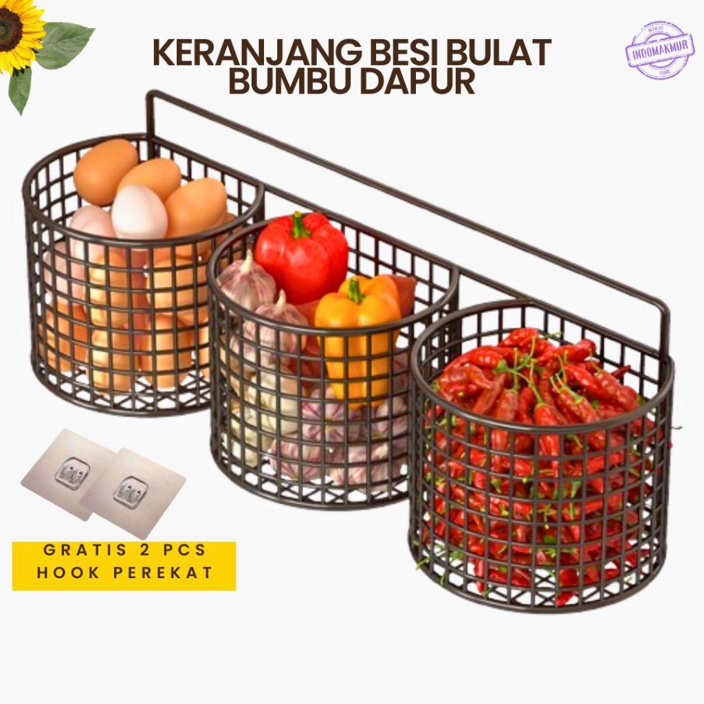PROMO RAK KERANJANG BESI BULAT BUMBU DAPUR 3 SEKAT RAK DAPUR KERANJANG BESI BULAT PENYIMPANAN GRATIS
