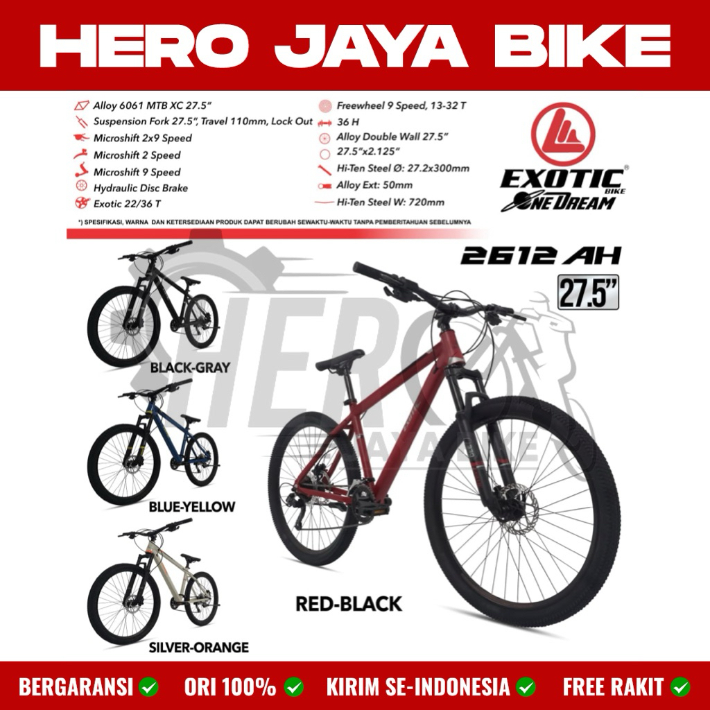 EXOTIC Sepeda Gunung MTB EXOTIC 2612 AH Ukuran 27,5Inch Alloy 18 Speed Rem Hidrolik PROMO MURAH