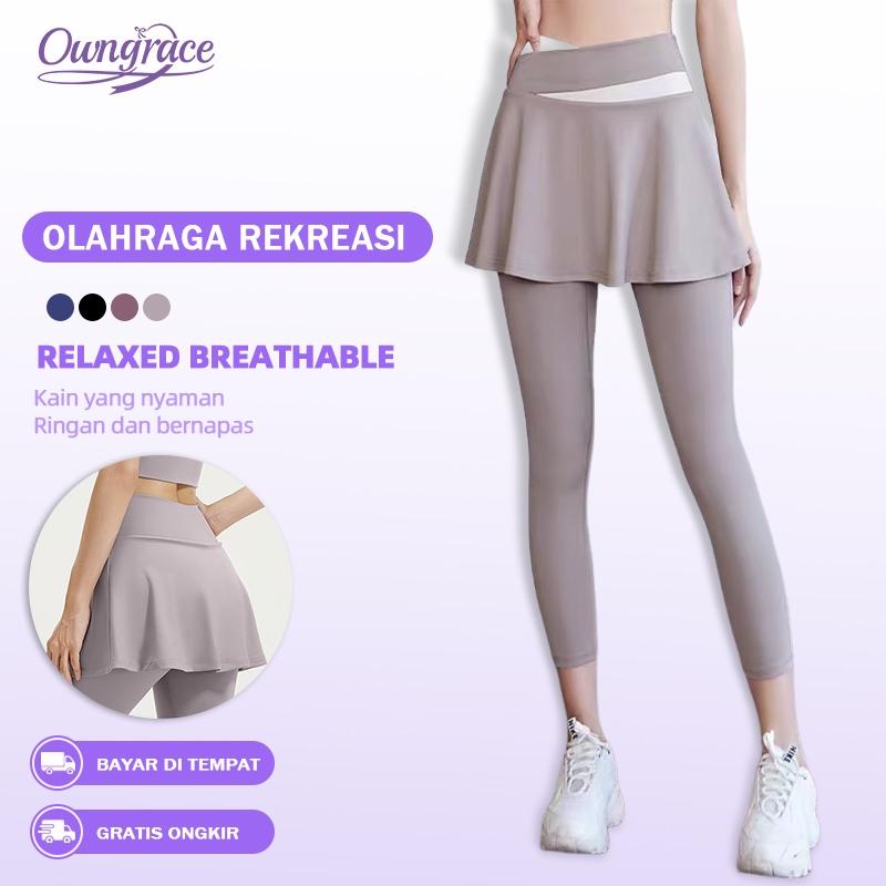 Owngrace Legging Celana Rok Olahraga Wanita Skirt High Waist Sport Yoga Dwi Lapisan 2 in 1