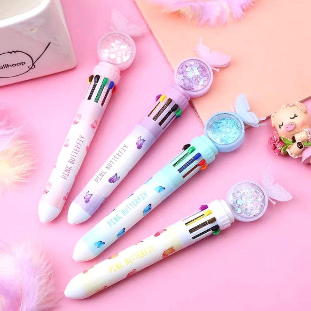 

[AJS] Pulpen Glitter 10 Warna Motif Kupu-Kupu / Pena Karakter Lucu