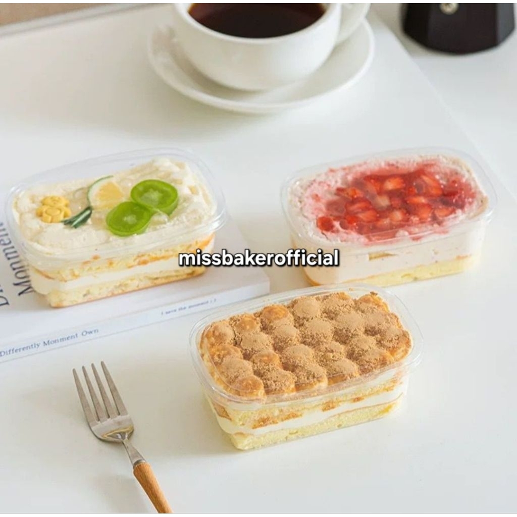Wadah Mika Plastik Oval 280ml Box Tiramisu Dessert Box 10pcs