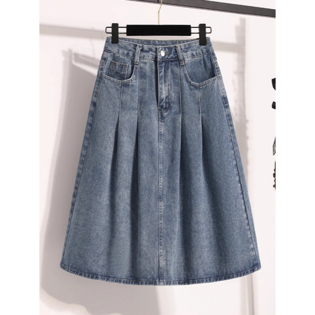 [YUNING] Awet Terlambat Tunggu Setahun Rok Jeans Warna Biru Ringan Cocok Keluar Rumah Ukuran S—3XL 0