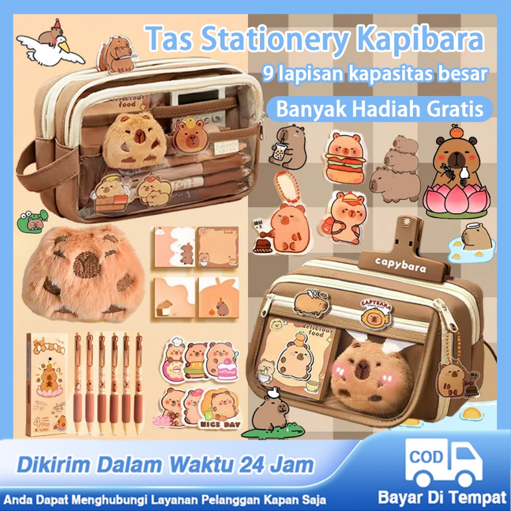 

【HOT】Tempat Pensil Aesthetic Motif Capybara - Kapasitas Besar Bonus Notes+Sticker, Cocok untuk Sekolah/Kantor, Hadiah Lucu untuk Pelajar