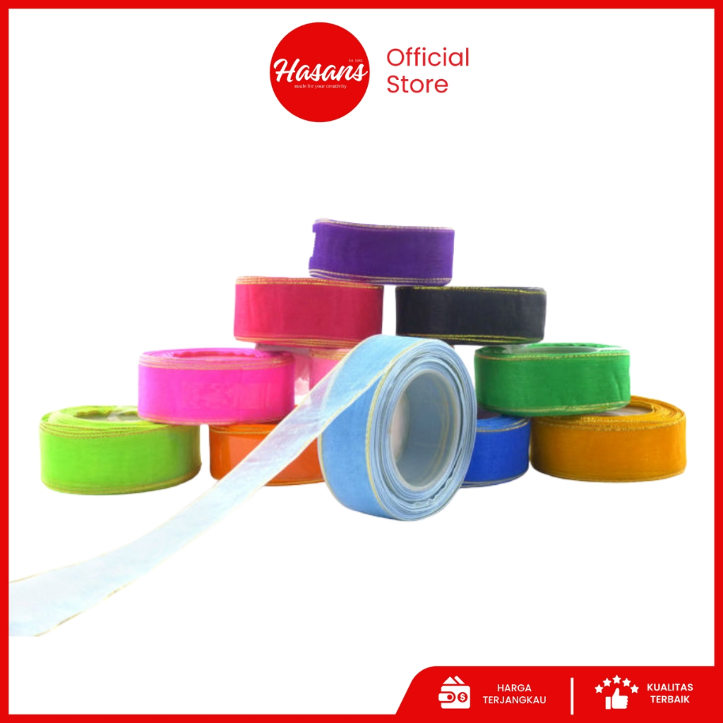 

[1 Slop] Pita Organdi List Mas 1 Inch / Pita Organdy List Emas 2.5 Cm / Pita Organdi List Emas Warna / Pita Organza / Pita kado Warna / Pita Organdy List Hl 1