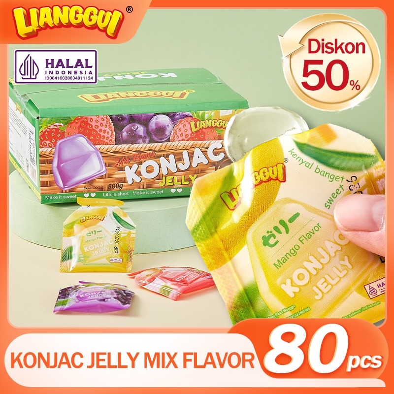 

LIANGGUI 78ps Konjac Jelly HALAL Mangga Anggur Stroberi Cemilan Sehat Chewy Segar Snack untuk