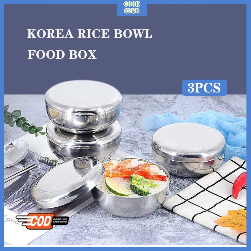 【COD】COOKCLUB Mangkuk Nasi Korea Yang Tebal Dari Baja Tahan Karat | Mangkok Tutup Kimchi Korea Style