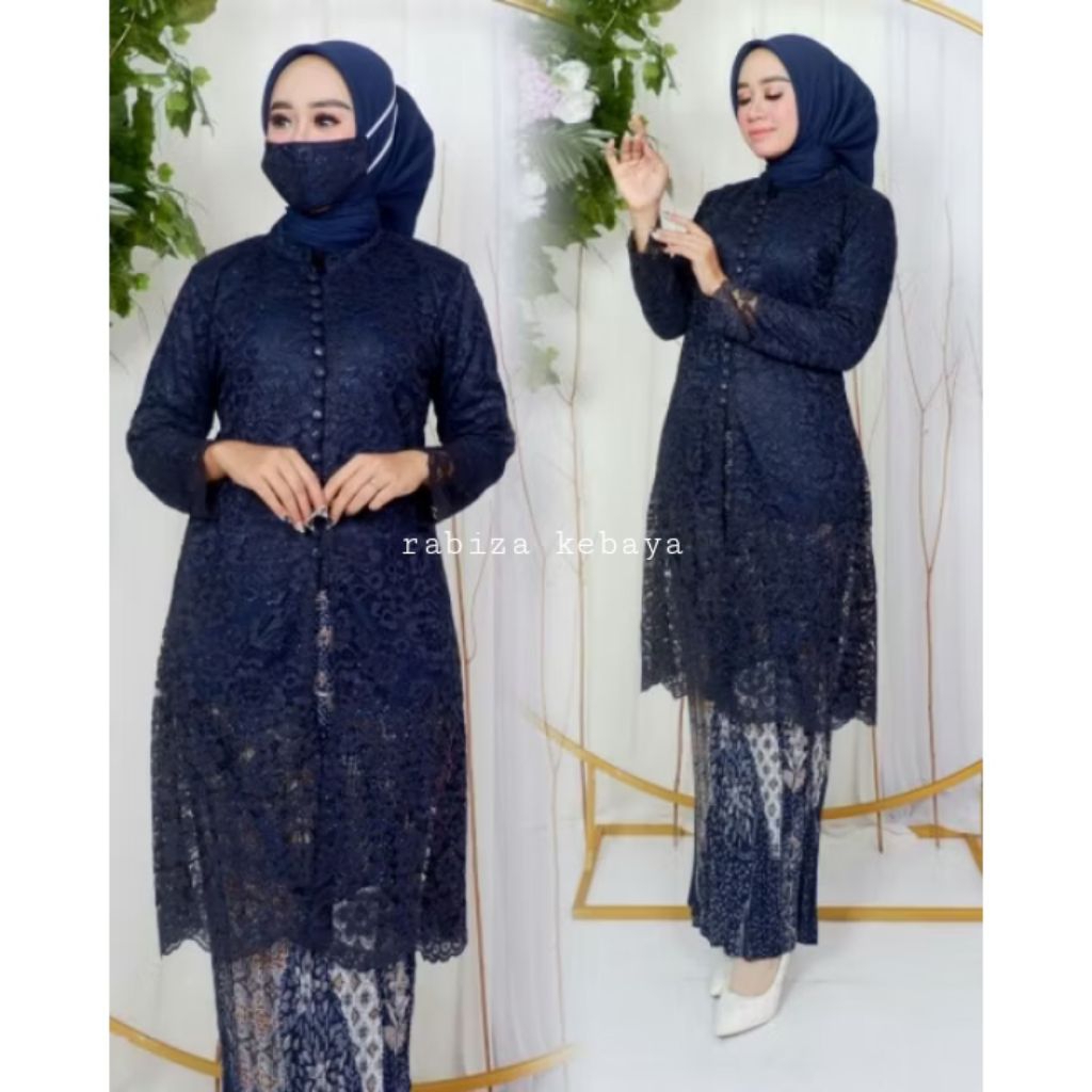 Stelan Kebaya Brokat Modern Kancing Depan Melayu Mewah Elegan Set Batik Pesta Wisuda Lamaran Kondang