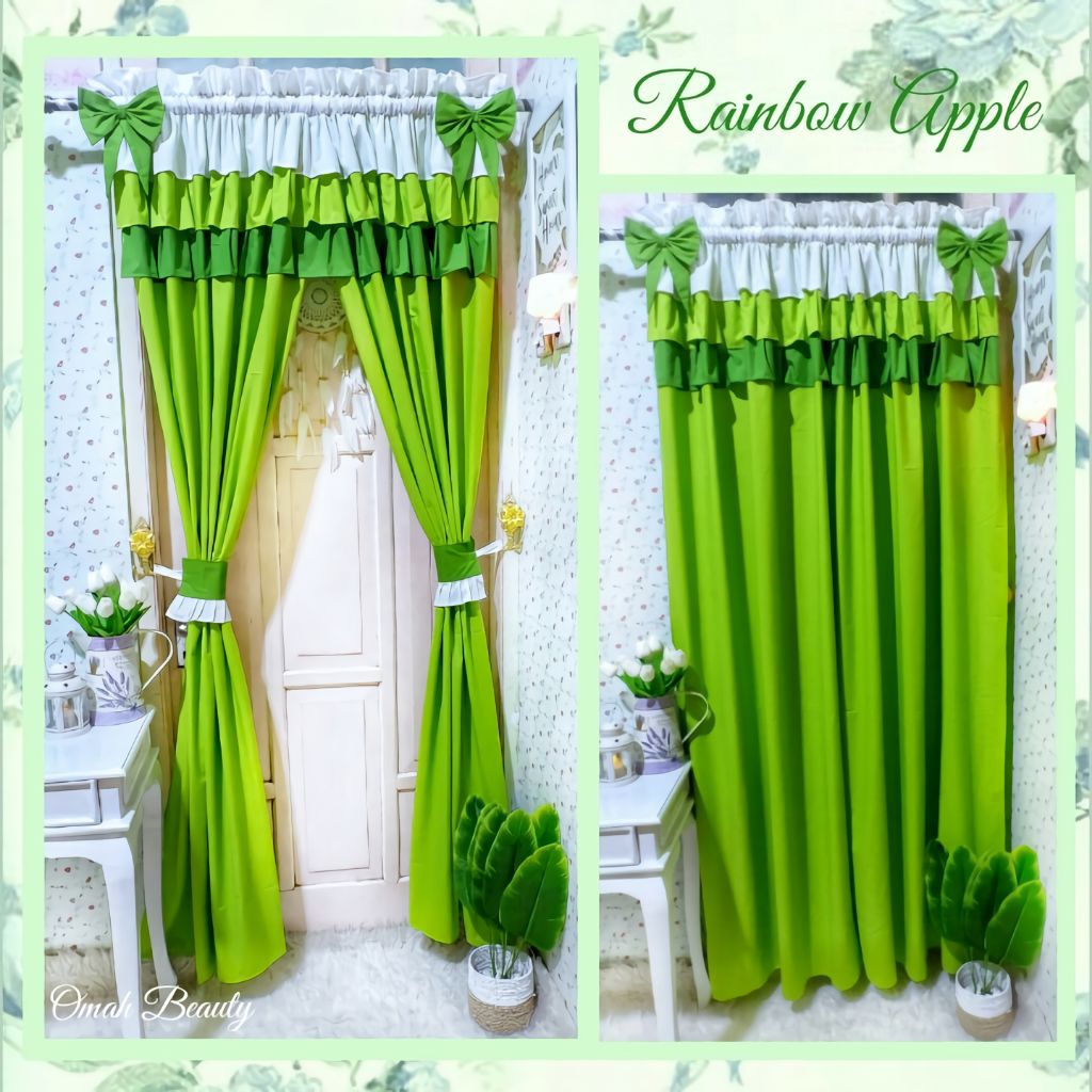 Gorden Polos Hijau Aesthetic / PREORDER Gorden Tirai Minimalis Modern Murah / Gorden Serut Rumbai Pi