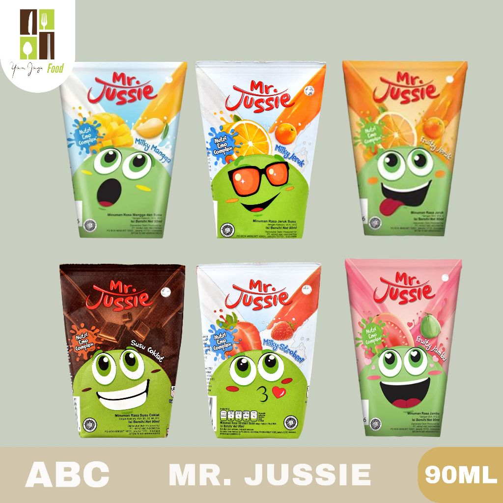 

ABC Mr. Jussie Minuman Rasa Buah 90ML/1PCS / Minuman Rasa Buah / Fruity Jeruk / Milky jeruk / Milky Manggo / Susu Coklat / Fruity Jambu / Mister Jussie