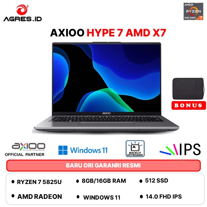 AXIOO HYPE 7 AMD X7 AMD RYZEN 7 5825U - RAM 16GB 512GB W11+OFFICE PERMANEN 14.0FHD IPS BLIT