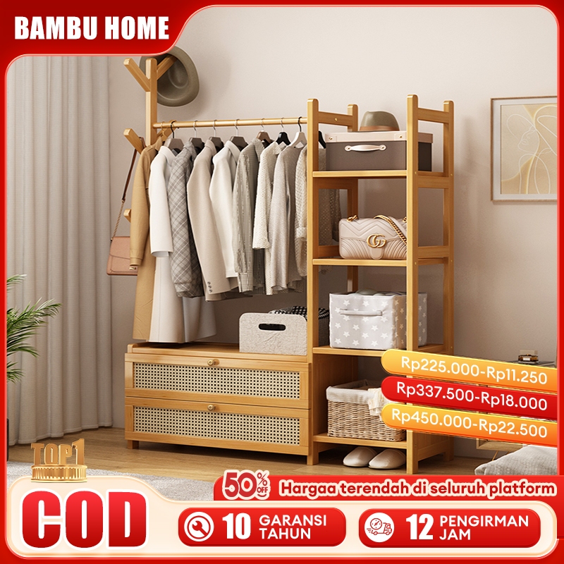 Rak Gantungan Baju Lemari Baju Kayu Lemari Baju Gantung Lemari Pakaian Multifungsi Bayi Estetik Lema