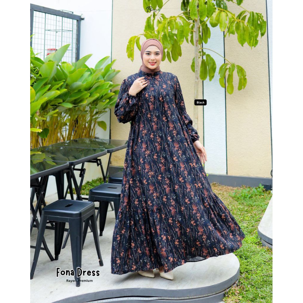 FONA DRESS BY BELVA FASHION √ gamis motif √ gamis cantik √ gamis rayon