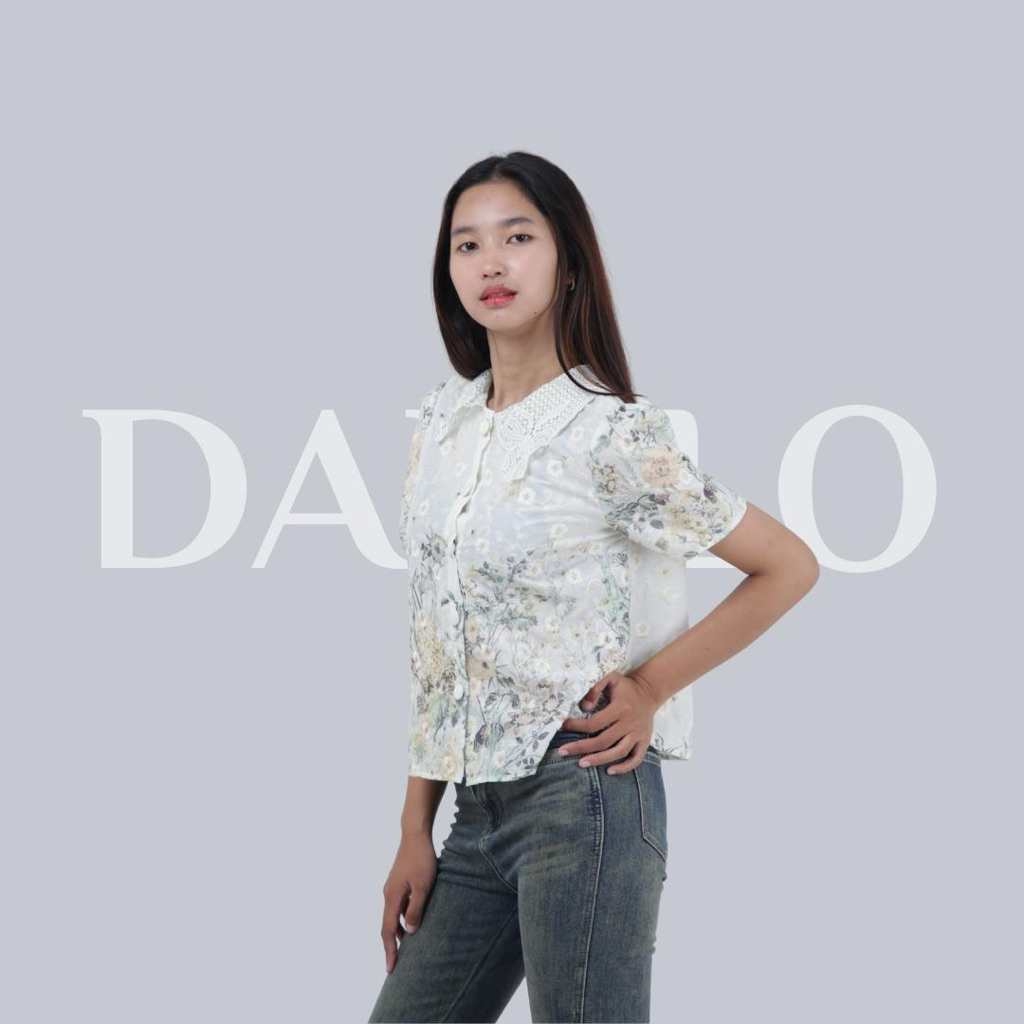 DANILO | Bunga Atasan kemeja Wanita Motif Lengan Pendek