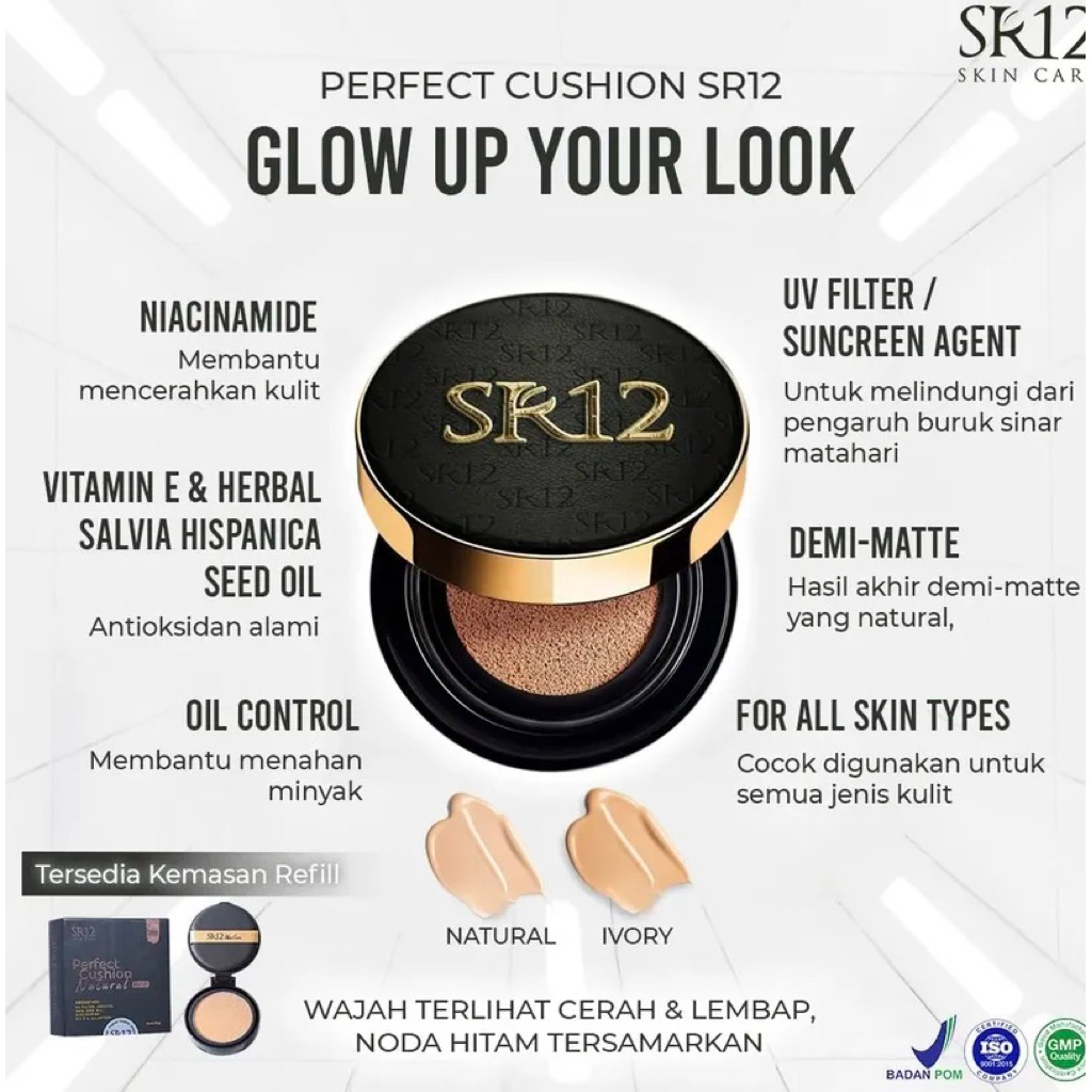 Perfect Cushion SR 12 - Bedak Cair Matte Foundation Glowing Tahan Lama