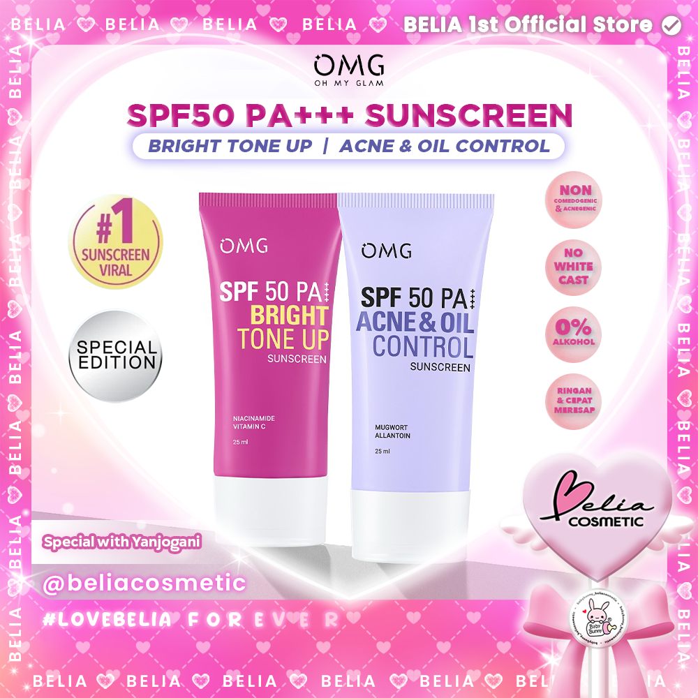 ❤ BELIA x YANJOGANI ❤ OMG Sunscreen SPF50 PA++++  Acne & Oil Control & Bright Tone Up 25ml