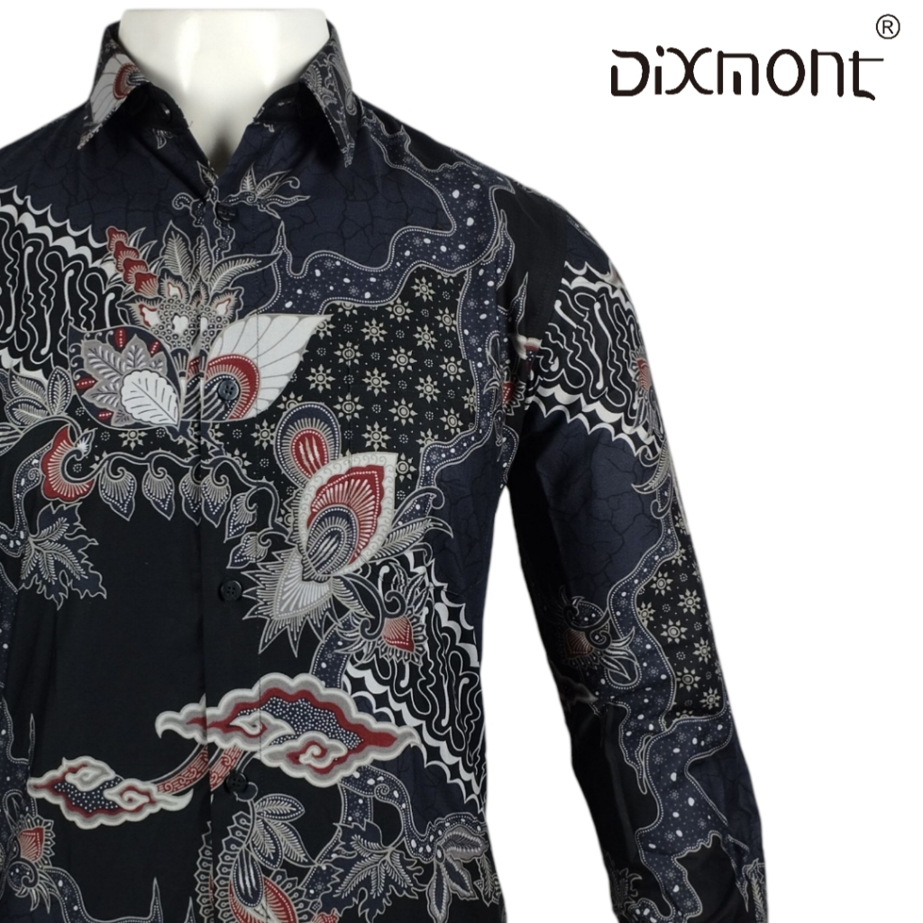 Dixmont Kemeja Batik Pria Basic Formal Lengan Panjang Hem BL01125