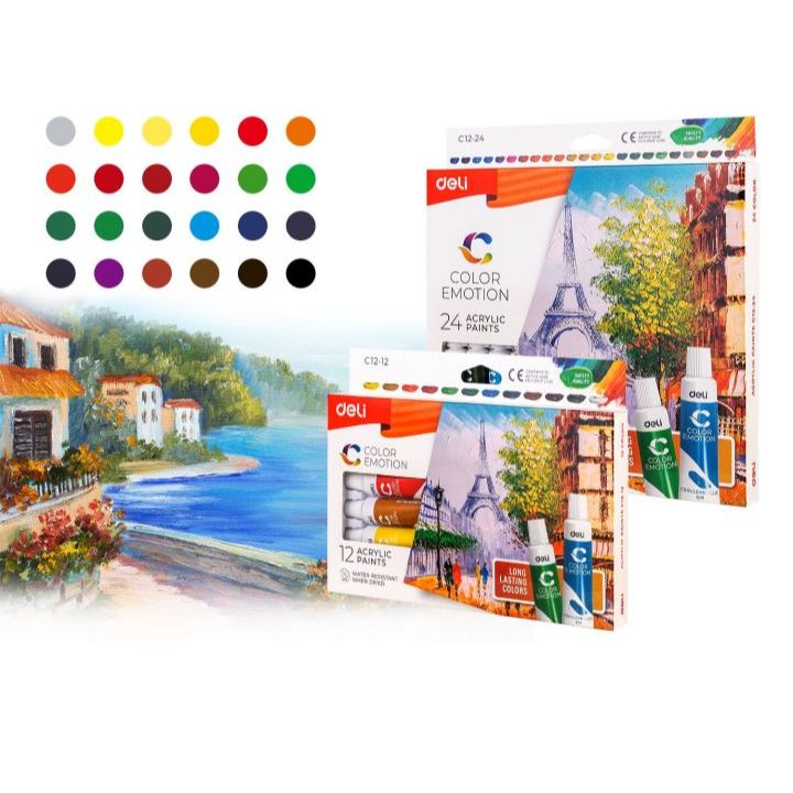 

Deli Acrylic Paint / Cat Akrilik 12/24 Warna Kemasan Kotak 12ml EC12